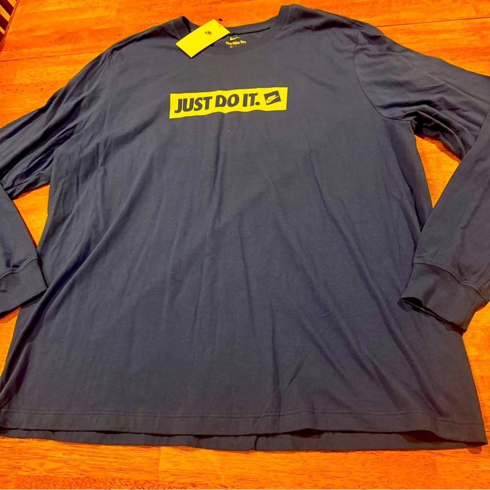 Nike T-Shirt Mens 2XL Blue Just Do It Long Sleeve Cotton FN8571 480 New With Tag